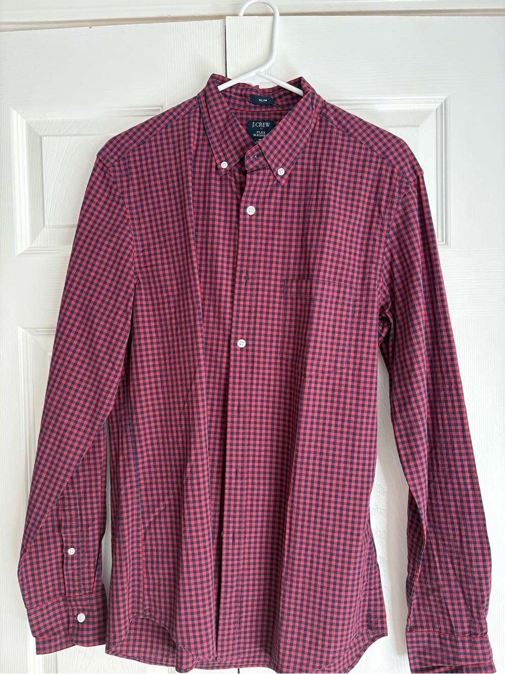 J. Crew Men’s Red and Navy Blue Gingham Button-Down Shirt